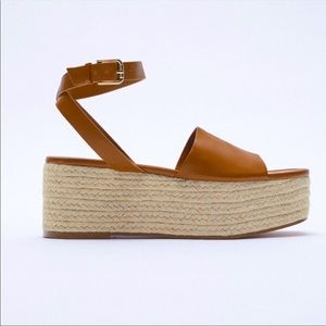 ZARA LEATHER PLATFORM ESPADRILLE SANDALS